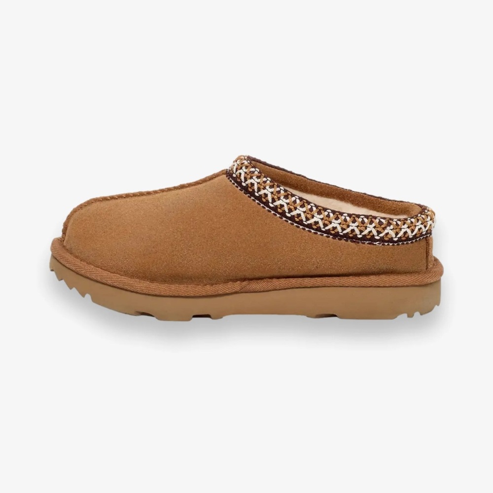 UGG Kids Chestnut Brown Slip-On Clog with Patterned Trim